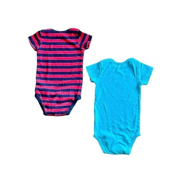 Carter's Dog Monkey Applique Boy 2pc Set Bodysuits Blue & Red Stripe 18 months - Picture 4 of 7